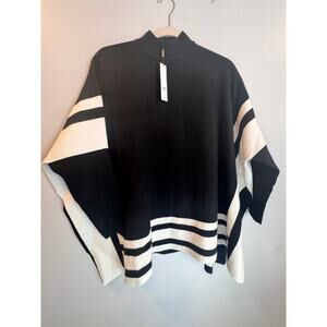 Chicos Color block Boarder Sweater Poncho Black S/M Cashmere Sleeves/Collar NWT